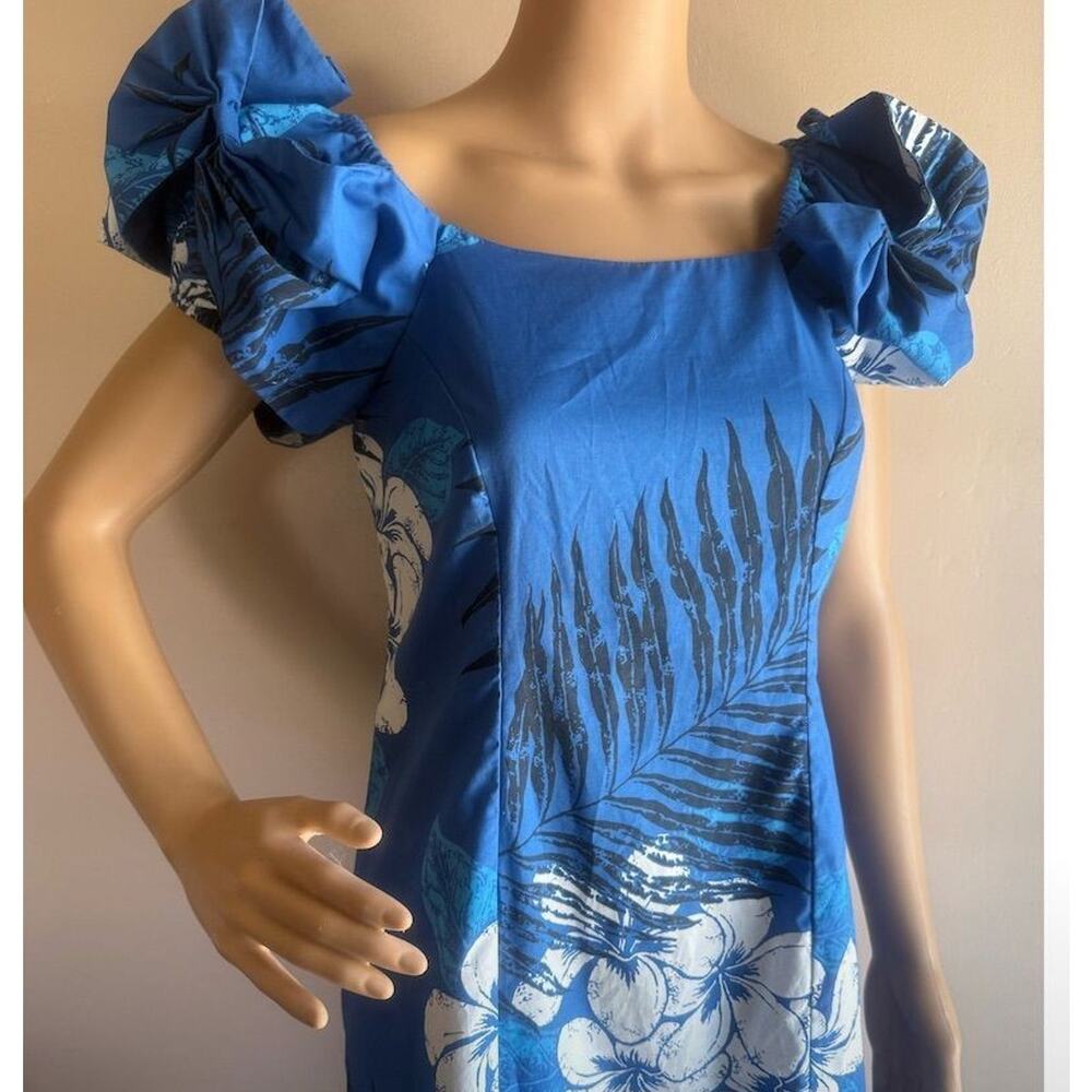Hoku Vintage Hawaiian Blue Floral Midi Dress M Party/Cocktail